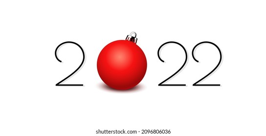 New Years Eve and New Year 2022 banners
with red Christmas ball,
Vector illustration isolated on white background
