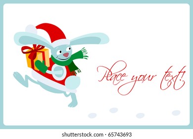 New Year's Eve. Year of the hare. Postcard. Christmas card with a picture of a hare, who received a gift.

In the portfolio is also available JPG and TIFF version
