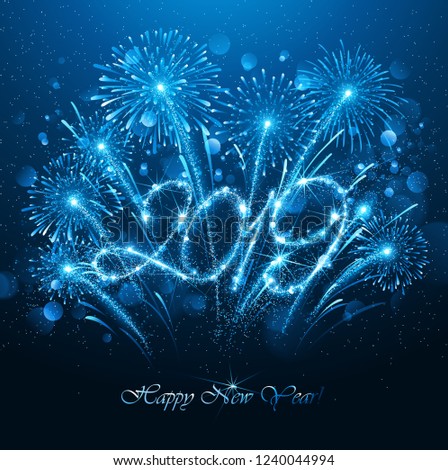 New Year's Fireworks 2019 Bright Background with Flickering Lights Effect. Vector illustration Stock photo © 
