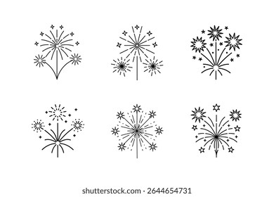 new years fireworks icon line art vector illustration