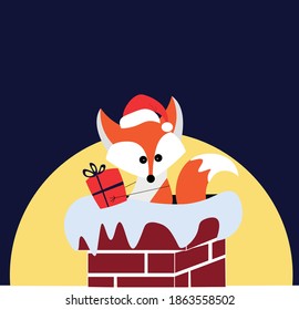 new year's fox with a gift