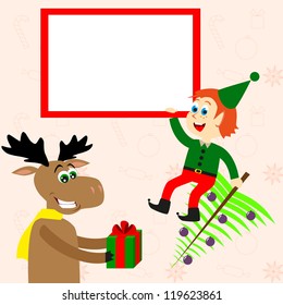 new year's frame with an elf and elk