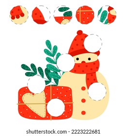 New Year's game, rest, development of children. Snowman with a gift puzzle. Test, IQ for schoolchildren, preschoolers. For print. Logic exercises, fine motor skills, task. Preparation for school.