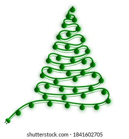 New Year's garland in the form of a green Christmas tree on a white background. Gradient, shadow. New Year card with place for text. Illustration. Vector