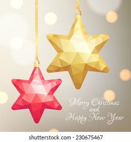 New Year's geometrical background with tree decorations. Vector illustration