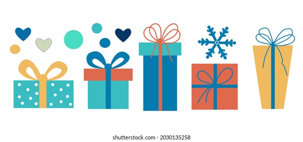 New Year's gift boxes. Vector set of separate images.