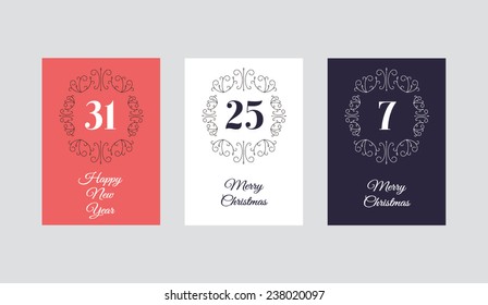 New Year's gift card. Flat design templates for Christmas.