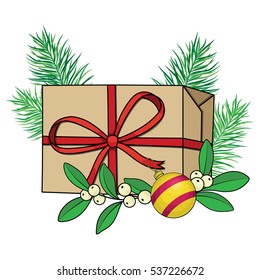 New Year's gift in kraft paper
