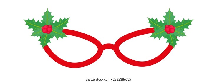 New Year's glasses with christmas tree,snowman Carnival sunglasses. Vector illustration.