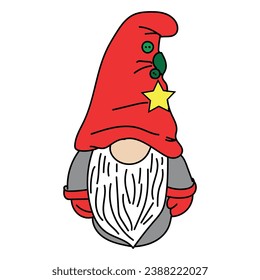 New Year's gnome in a red hat on a white background. Design element of postcards, banners and sticker.