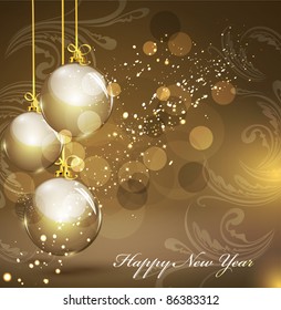 Neujahrsgoldener Hintergrund mit goldenen Bälle