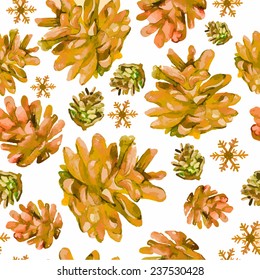 New Year's gold fir cones.Christmas watercolor pattern. Seamless pattern. Watercolor vector. The background and texture for your work.