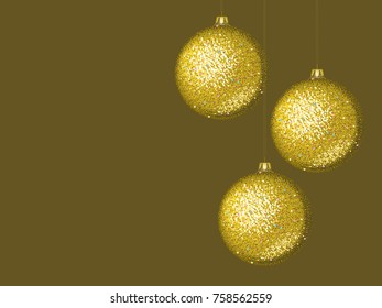 New Year's gold glass balls on a gold background