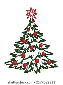 New Year's green tree with red balls.