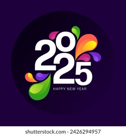 New Year's greeting 2025 - night party mood banner with fireworks on blue background. New Year 2025 design template