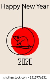 New Year's greeting card 2020. "Happy New Year" with Chinese zodiac animal of Mouse. Vector for postcard