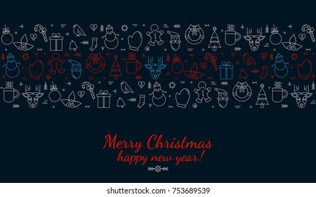 New Year's greeting card, banner in a linear modern style. Christmas flat vector illustration