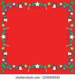 Borde de tarjeta de felicitación de Año Nuevo sobre fondo rojo