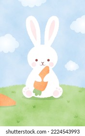 new years greeting card with carrots and a rabbit, the Chinese or Japanese zodiac sign for 2023