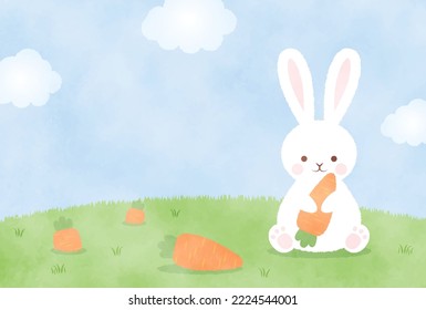 new years greeting card with carrots and a rabbit, the Chinese or Japanese zodiac sign for 2023