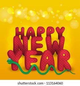 New Year's greeting card with cute cartoon snake. Vector illustration.