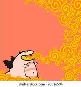 New year's greeting card with a cute pink dragon