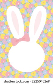 new years greeting card with flowers and a rabbit face, the Chinese or Japanese zodiac sign for 2023 or easter greeting card