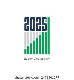 A New Year's greeting card for an investor with the inscription "Happy New Profit 2025". A graph of profitability and profit growth in 2025.