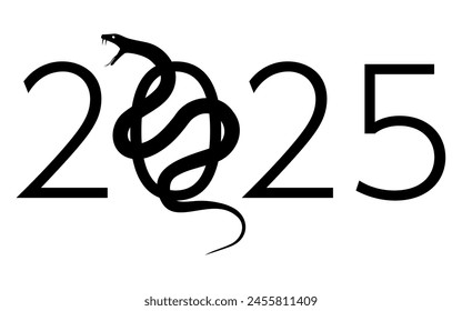 New Year's greeting card material for the year of the snake 2025, the number 2025 and a silhouette of a snake with fangs, Vector Illustration