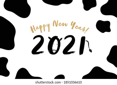 new years greeting card with an ox, the Chinese / Japanese zodiac sign for 2021