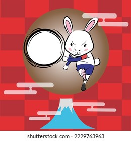 New Year's greeting card of a rabbit playing soccer