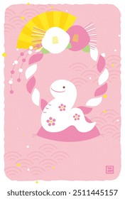 new years greeting card with a snake figure and Shimenawa decoration, the Chinese or Japanese zodiac sign for 2025