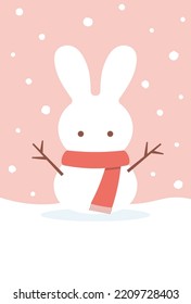 new years greeting card with a snowman of rabbit, the Chinese or Japanese zodiac sign for 2023