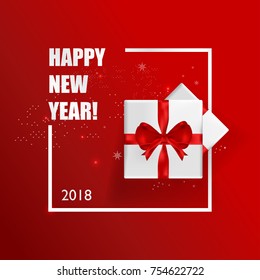 New Years greeting card vector illustration. Happy New Year 2018 on red background for greeting cards, web banner, flayer brochure