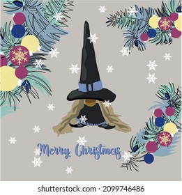 New Year's greeting card with a witch amulet