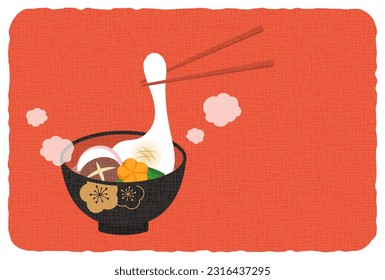 new years greeting card with Zoni, 
Japanese traditional soup dish for New Year’s