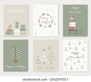 New Year's greeting cards. A set of holiday cards. Christmas illustrations in vector	
