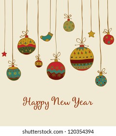New Year's greeting with hand drawn illustration and sample text. Template for design and decoration