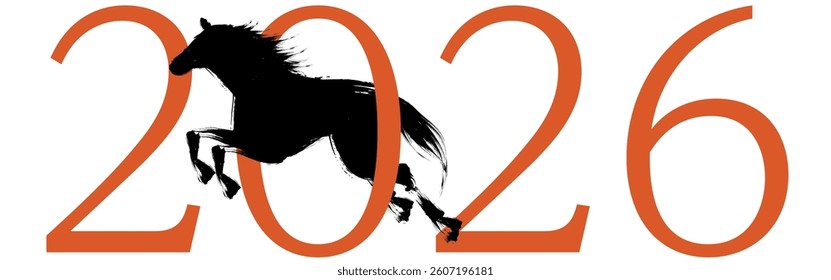 New Year's greeting material for the year 2026, the number 2026 and a horse, Vector Illustration