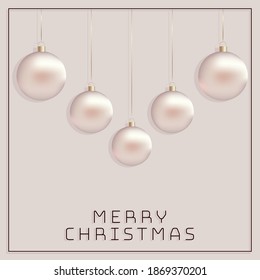 New year's greeting poster in a frame decorated with white Christmas balls in soothing shades