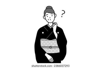 New Year's greeting and weddings, Senior woman in kimono nodding her head in question, Vector Illustration