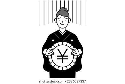 New Year's greeting and weddings, Senior woman in kimono an image of exchange loss or yen depreciation, Vector Illustration