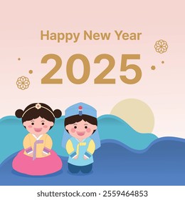 
New Year's Greetings 2025;
Korean traditional holiday;
Greetings in Hanbok, Happy new  year