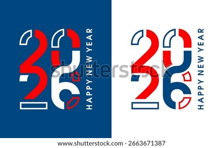 New Year's greetings 2026 with unique numbers connected to each other on a white and blue background