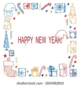 New Years hand drawn celebration postcard 2022. Template for printing postcards and party invitations.