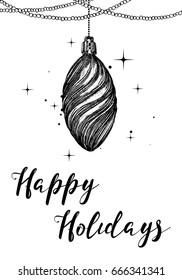 New Year's hand drawn toys and Holiday greeting card for Christmas. Vector.