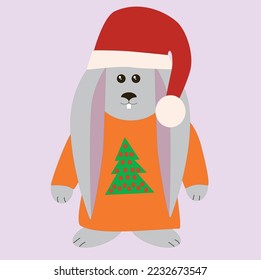 New Year's hare in Santa's hat