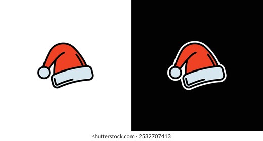 New Year's hat on white and black background. Original vector illustration in vintage style. Hand drawn, not AI