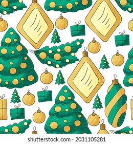 New Year's Holidays. Seamless vector pattern with Christmas tree decorations