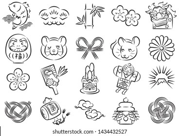 New year's icon for Japanese zodiac - Rat ( Brush-pencil style line drawing )